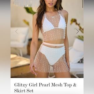 Pearl Mesh Top and Skirt Coverup Set